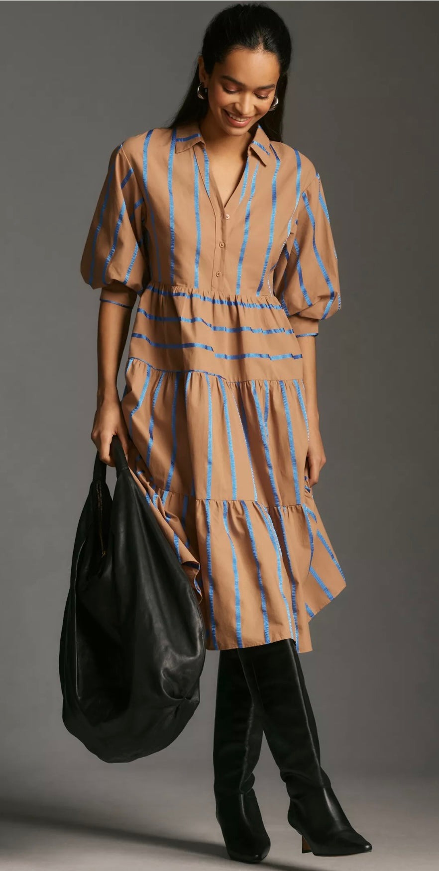 Striped Collar Midi Dress